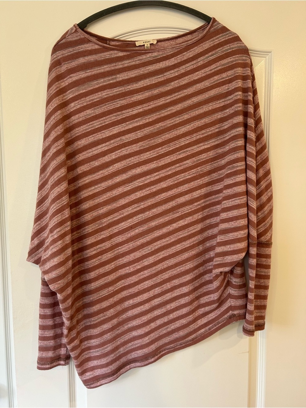 EUC Easel Dusty Rose Mauve Striped Oversized Dolman Sleeve Top M
